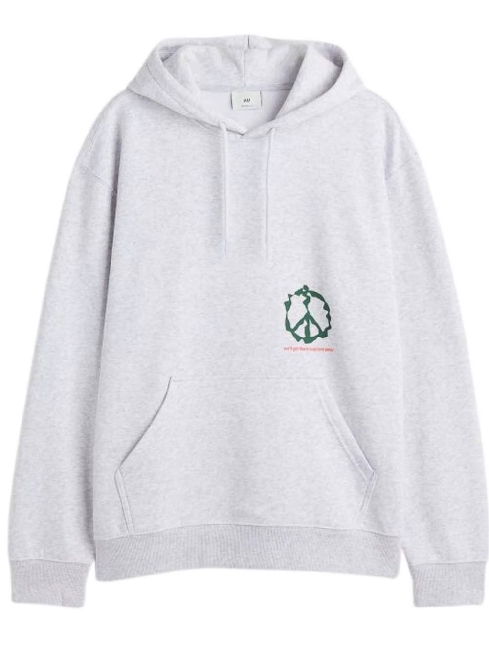 H&M Men's Light Gray Hoodie with Green Peace Graphic